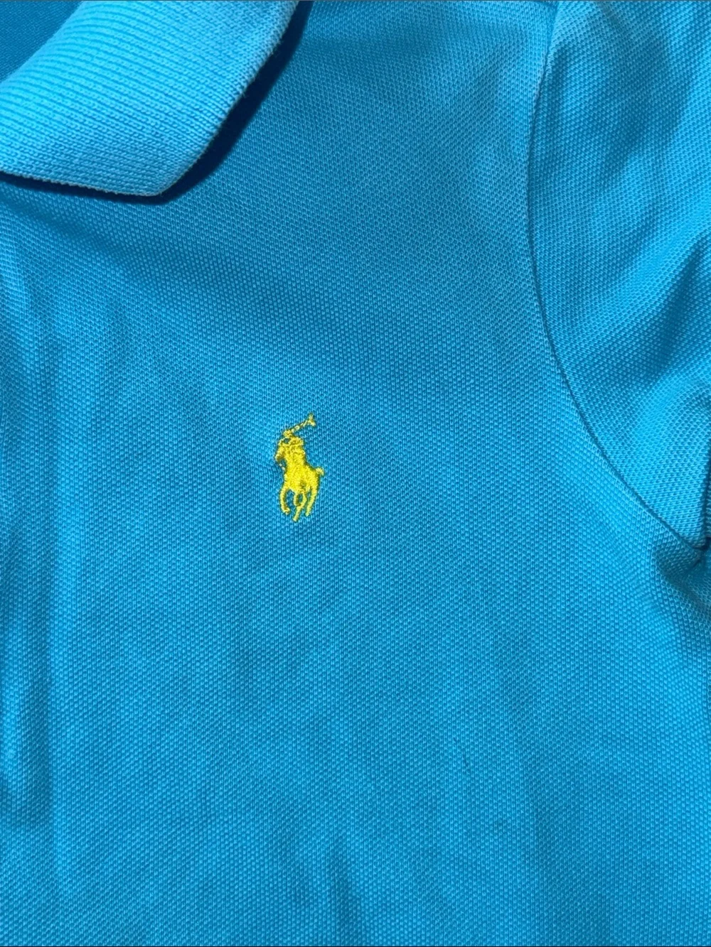 Ralph Lauren Girls Teal Polo Dress with Eyelet Hem